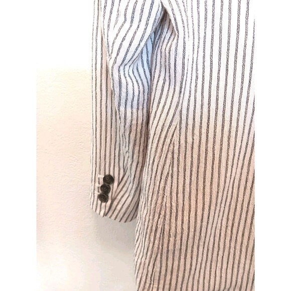 H&M Pinstripe Blazer Women's Sz 12 White Navy Striped Single Button Cotton Blend - Picture 9 of 14